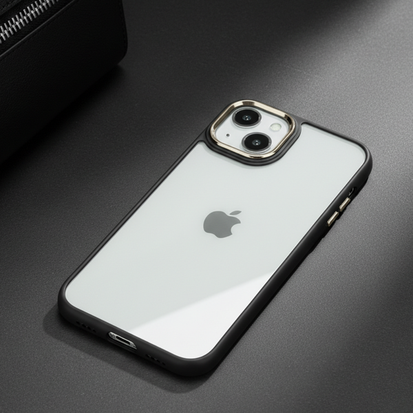 Black Metal Safe Transparent Case for Apple iPhone 13