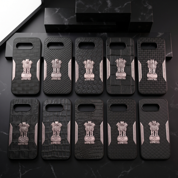 Black Satyameva Jayate embossed Leather Case for Google Pixel 10a