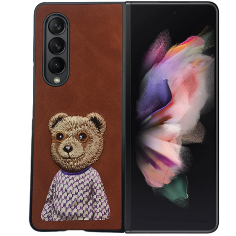 Brown Leather Brown Bear Ornamented for Samsung Galaxy Z Fold 4