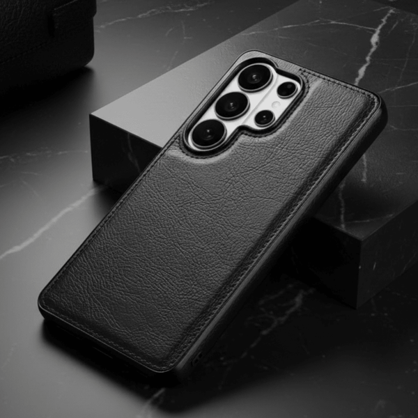 Puloka Black Leather Case for Samsung S24 Ultra