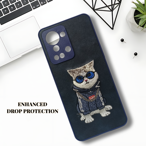 Blue`Leather Cute Cat Camera Ornamented for Oneplus Nord 2T