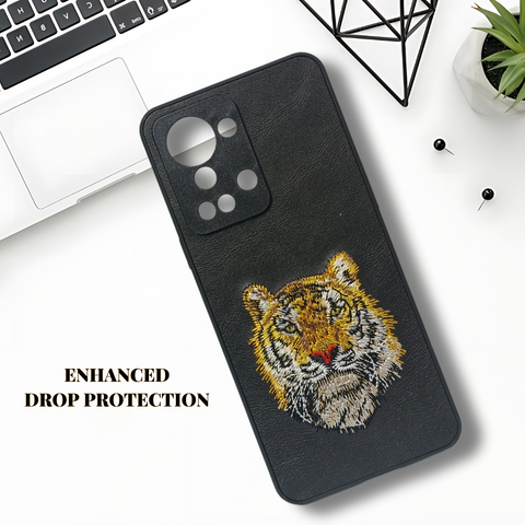 Black Leather Yellow Lion Camera Ornamented for Oneplus Nord 2T