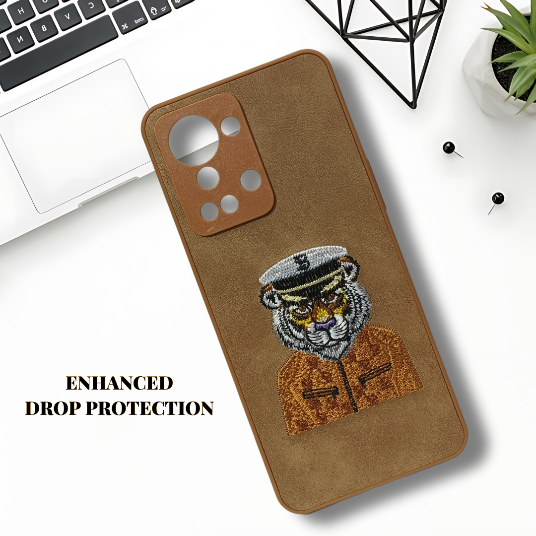 Brown Leather Captain Lion Camera Ornamented for Oneplus Nord 2T