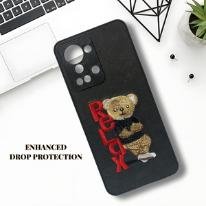 Black Leather Relax Teddy Lion Camera Ornamented for Oneplus Nord 2T