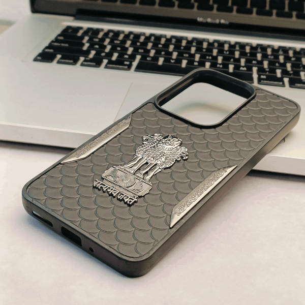 Black Satyameva Jayate embossed Leather Case for Oppo Reno 13