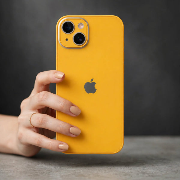 Yellow camera Safe mirror case for Apple iphone 14 plus