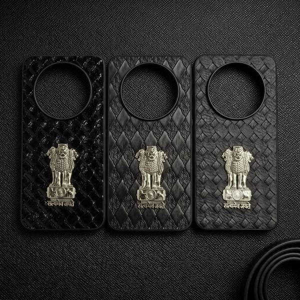 Black Satyameva Jayate embossed Leather Case for Realme 14 Pro Plus