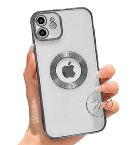 Silver 6D Chrome Logo Cut Transparent Case for Apple iphone 12 Mini