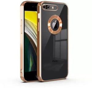 Gold 6D Chrome Logo Cut Transparent Case for Apple iphone 8 Plus