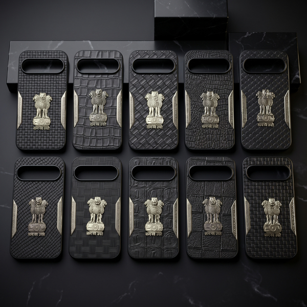 Black Satyameva Jayate embossed Leather Case for Google Pixel 9