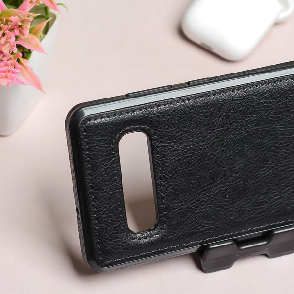 Puloka Black Leather Case for Samsung S10 plus