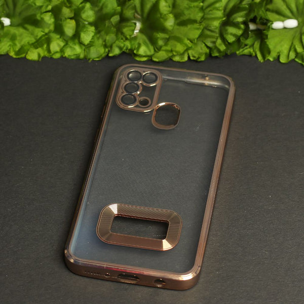 Gold 6D Chrome Logo Cut Transparent Case for Samsung M30s