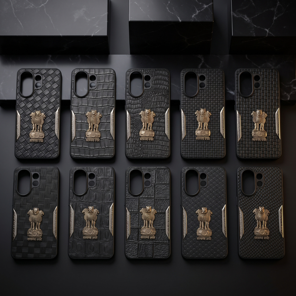 Black Satyameva Jayate embossed Leather Case for Vivo V60