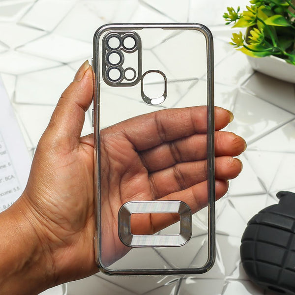 Silver 6D Chrome Logo Cut Transparent Case for Samsung M30s