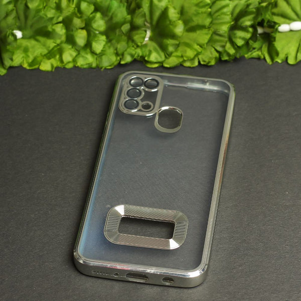 Silver 6D Chrome Logo Cut Transparent Case for Samsung M30s