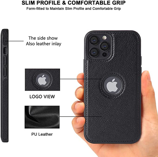 Puloka Black Logo cut Leather silicone case for Apple iPhone 14 Pro max