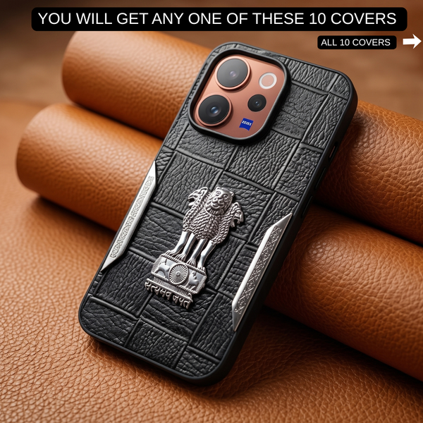 Black Satyameva Jayate embossed Leather Case for Vivo V70