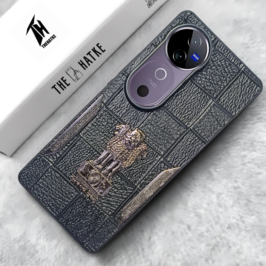 Black (Design 6) Satyameva Jayate embossed Leather Case for Vivo V40