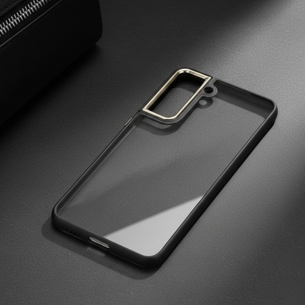 Black Metal Safe Transparent Case for  Samsung S21 FE