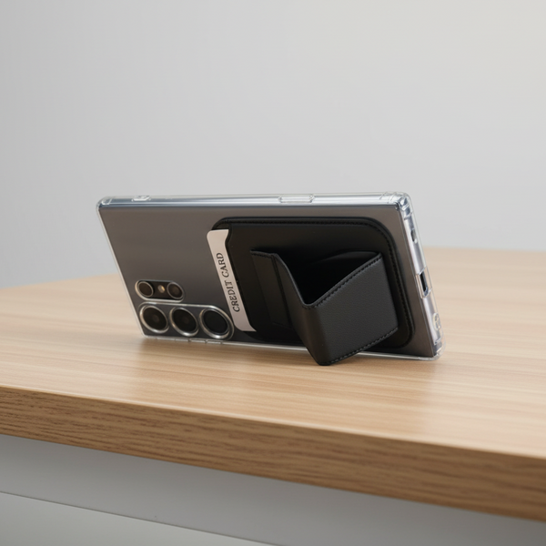 Phone case with card holder feature on a white background