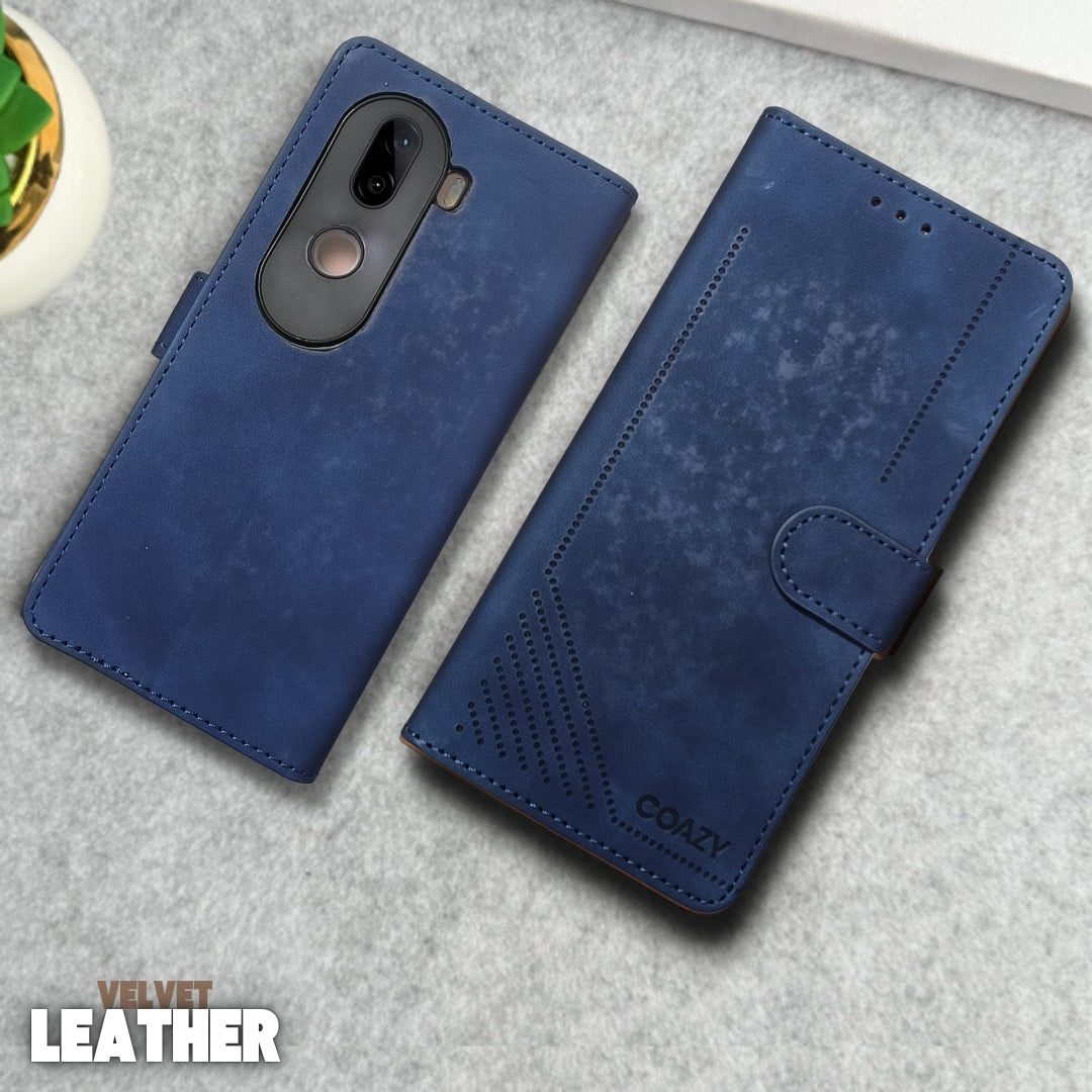 Velvet Dark Blue Flip Leather Case for Vivo V40E