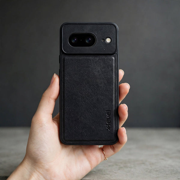 X-LEVEL Black Leather Case for Google pixel 8