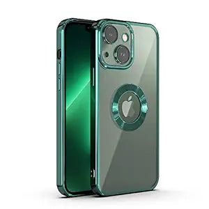 Green 6D Chrome Logo Cut Transparent Case for Apple iphone 14 Plus