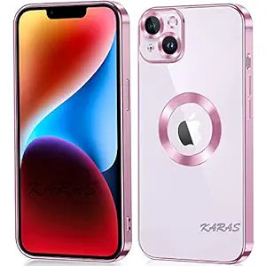 Pink 6D Chrome Logo Cut Transparent Case for Apple iphone 14 Plus