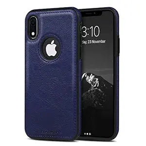Puloka Dark Blue Logo cut Leather silicone case for Apple iPhone Xr