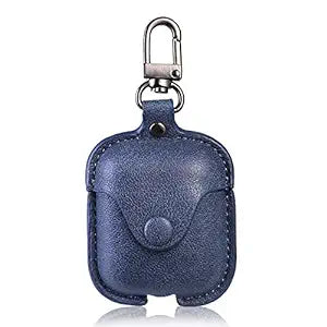 Button Dark Blue Leather Case For Apple Airpods 1/2