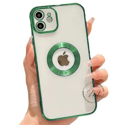 Green 6D Chrome Logo Cut Transparent Case for Apple iphone 12
