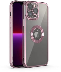 Pink 6D Chrome Logo Cut Transparent Case for Apple iphone 15 Pro Max