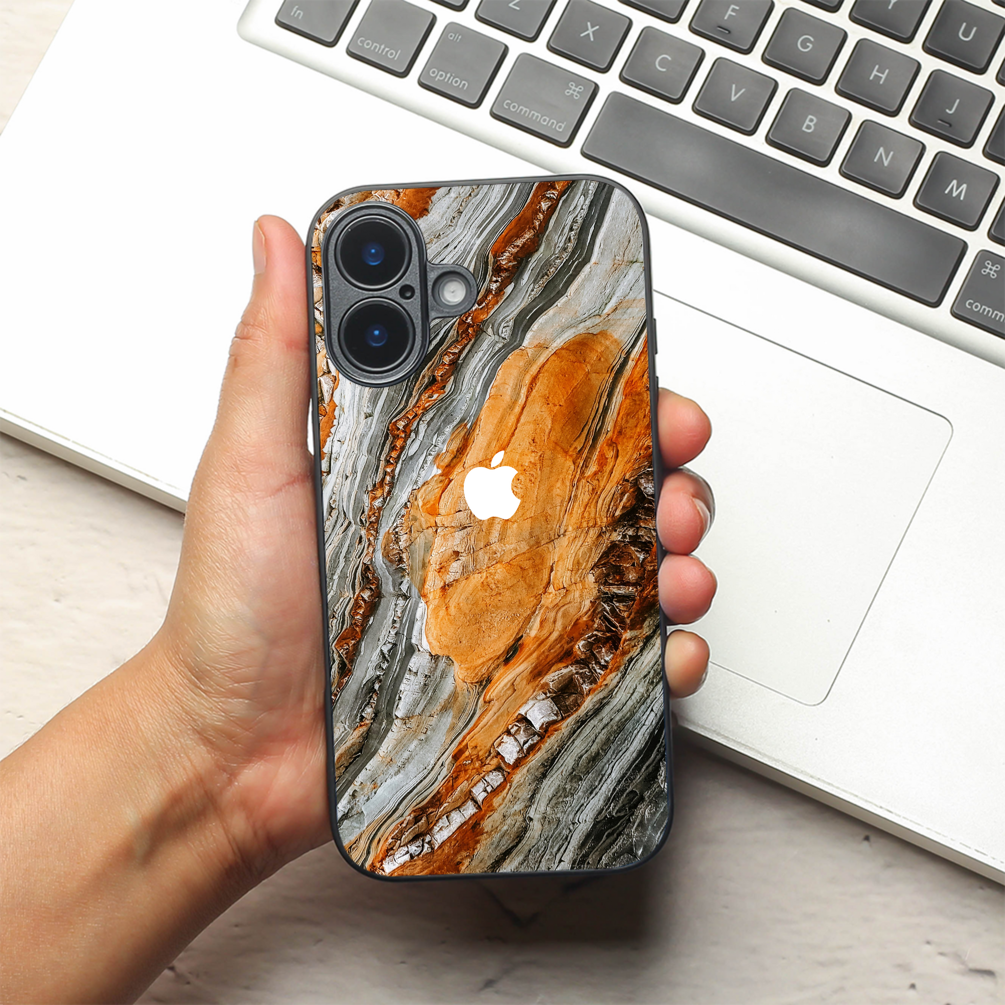 Sienna Marble metal back case for Apple Iphone 16