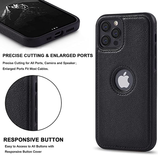 Puloka Black Logo cut Leather silicone case for Apple iPhone 13 Pro Max