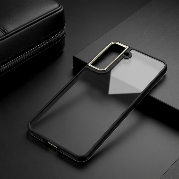 Black Metal Safe Transparent Case for  Samsung S21 FE
