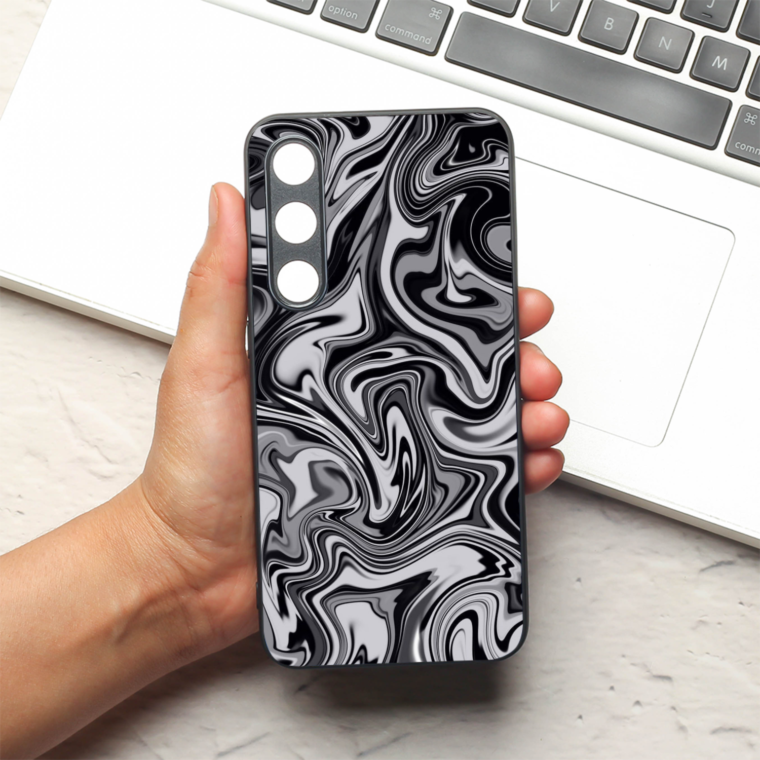 Blackout Marble metal back case for Samsung S23 FE