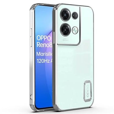 Silver 6D Chrome Logo Cut Transparent Case for Oppo Reno 8 Pro