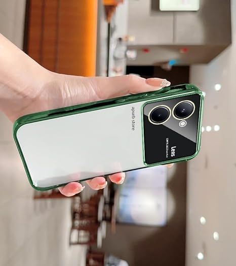 Luxury Plating Green Camera Protection Transparent Case for Vivo Y36