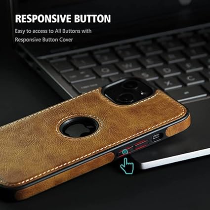 Puloka Brown Logo cut Leather silicone case for Apple iPhone 13 Mini