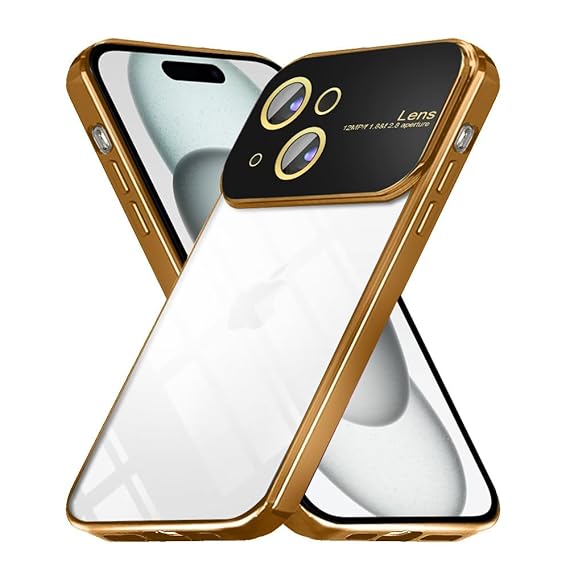 Luxury Plating Gold Camera Protection Transparent Case for Apple iphone 14 Plus