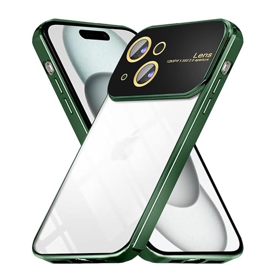 Luxury Plating Green Camera Protection Transparent Case for Apple iphone 14