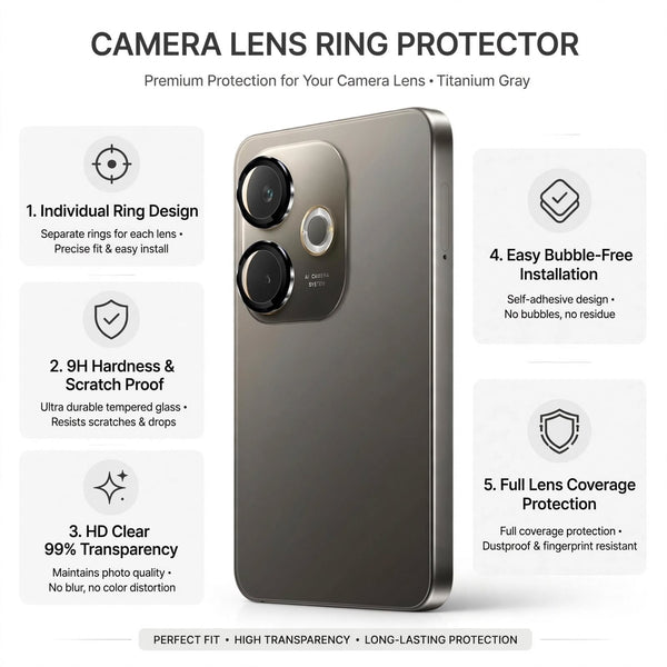 Black Metallic camera ring lens guard for Oppo A5 Pro