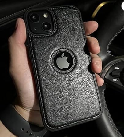 Puloka Black Logo cut Leather silicone case for Apple iPhone 15 Plus