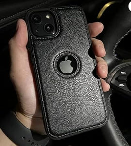 Puloka Black Logo cut Leather silicone case for Apple iPhone 14 Plus