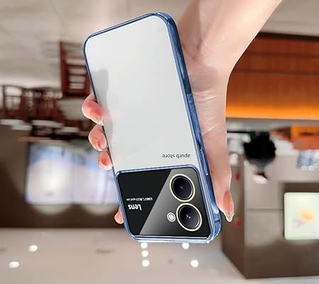 Luxury Plating Blue Camera Protection Transparent Case for Vivo Y36