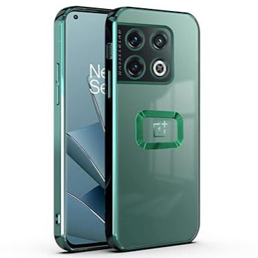 Green 6D Chrome Logo Cut Transparent Case for Oneplus 10 Pro