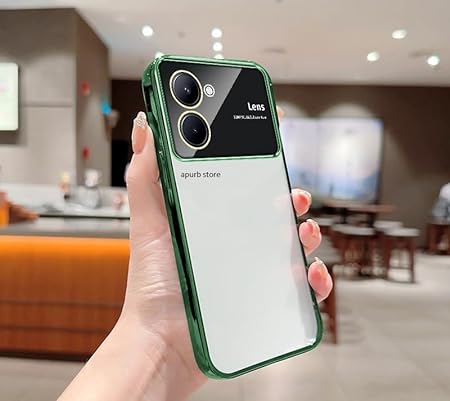 Luxury Plating Green Camera Protection Transparent Case for Vivo Y36