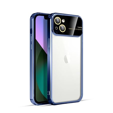 Luxury Plating Blue Camera Protection Transparent Case for Apple iphone 13