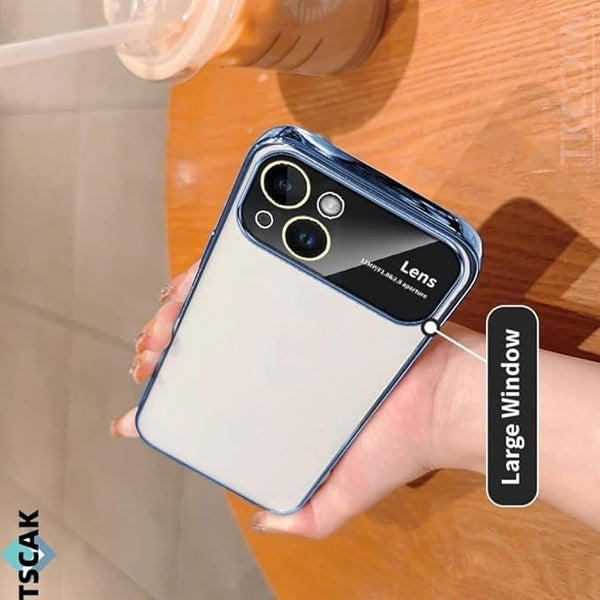 Luxury Plating Blue Camera Protection Transparent Case for Apple iphone 15