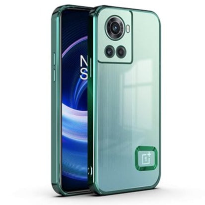 Green 6D Chrome Logo Cut Transparent Case for Oneplus 10R